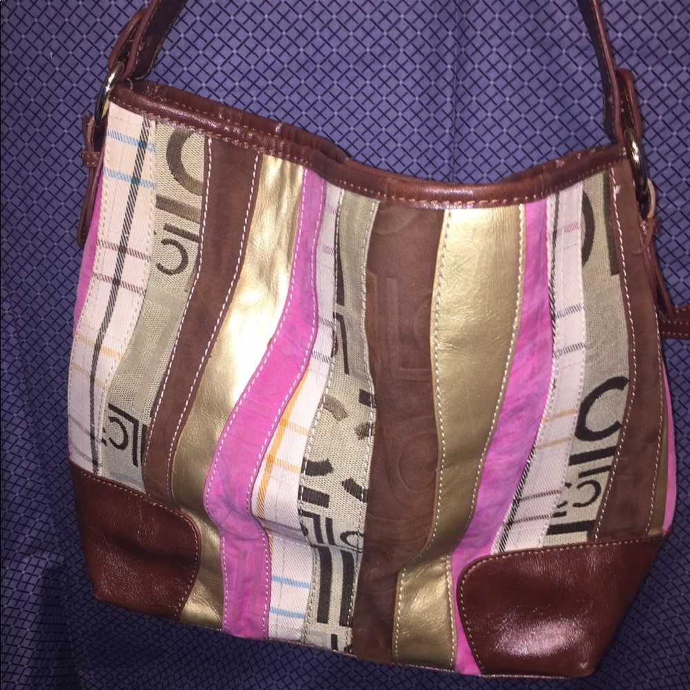 Liz Claiborne’s Patchwork Tote; Faux Leather Trim - Picture 2 of 8